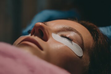 Naklejka premium Relaxation during eyelash extension procedure in a serene beauty salon environment