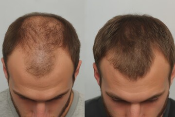 Fototapeta premium Before and after hair restoration transformation showcasing noticeable results in hair density and coverage