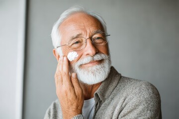 Fototapeta premium Confident man applies skincare cream in a serene beauty salon setting during a relaxing afternoon session focused on self-care and rejuvenation