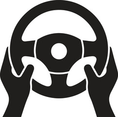 Hands on Steering Wheel Icon - Driving Safety Symbol Vector