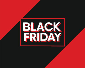 White 'Black Friday' text is centered on a gray background with red borders and shapes