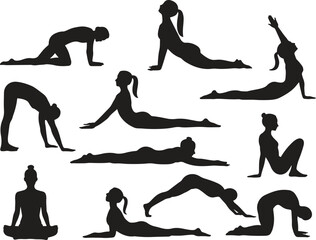 Yoga Poses Collection Silhouette - Wellness and Fitness Vector Set