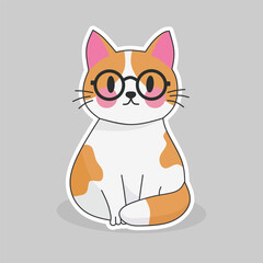Cartoon red spotted smart calm cat with glasses on his eyes. Sticker or decal.