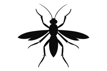 Black silhouette of a flying insect with wings and antennae