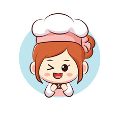 cute cartoon character girls chef with wink logo restaurant design
