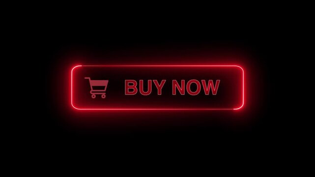  Neon glowing Buy now button animation on transparent background. Buy now button click  animation. button with icon animation concept. Buy now Glowing neon text animation
