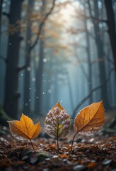 A stunning collection of four colorful leaves showcasing a variety of shades and the four season, ideal for nature-inspired artwork and designs.
