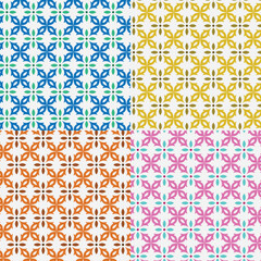 Set of Four different color variations Geometric Floral Seamless Patterns