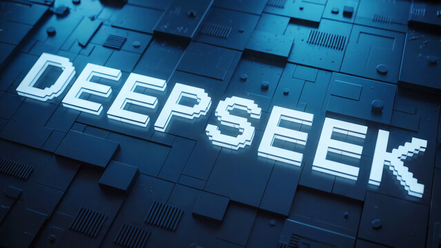 DEEPSEEK on the blue circuit board - Powered by Adobe