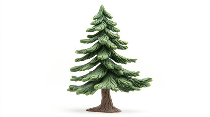 Childlike plasticine pine tree. The tree is entirely made of plasticine, with uneven isolated on white background.