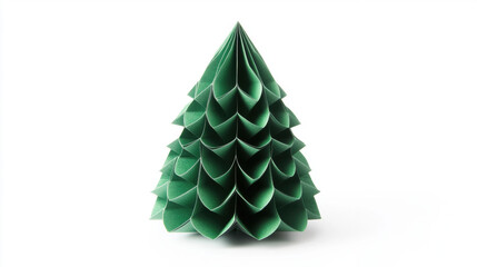 Fototapeta premium A green paper honeycomb-shaped Christmas tree decoration, front view, Isolated on pure white background. 3d illustration.