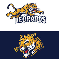 Leopards Mascot Logo Set Jumping and Head