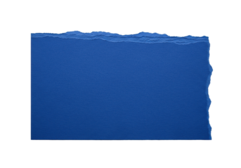 Deep blue textured paper, torn top and right edges, clean bottom and left, centered on a transparent background with ample negative space, top-down view, soft natural light, no shadows,