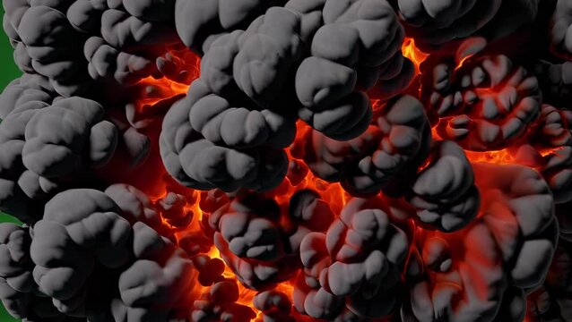 Close-Up of Volcanic Eruption with Fiery Lava and Ash Clouds