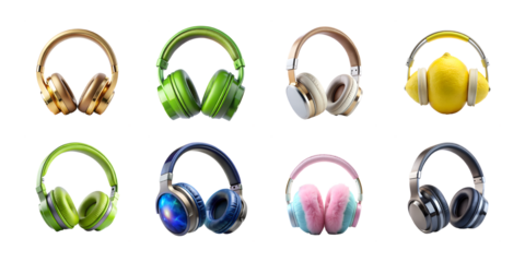 A set of icons representing gaming, audio, referral programs, and magnets isolated on transparent background