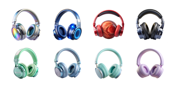 Collection of four modern icons representing rss feeds, water drops, and sound waves isolated on transparent background