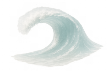 Ocean wave cresting and foaming, transparent backdrop highlighting dynamic water movement, surfing potential