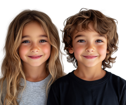 Playful smiles of kids portrait bright isolated on transparent background, png