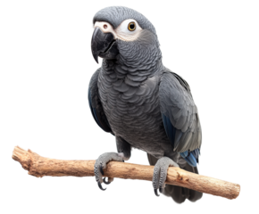 Gray parrot perched on branch animal isolated on transparent background, png