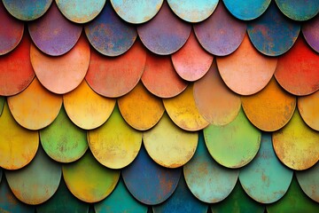 Colorful abstract pattern of overlapping rainbow scales with vibrant texture and artistic depth