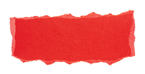 Red rectangle torn paper with jagged edges, isolated grunge scrap