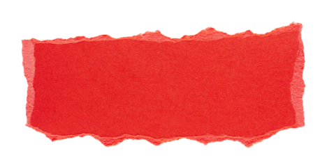 Red rectangle torn paper with jagged edges, isolated grunge scrap