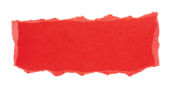 Red rectangle torn paper with jagged edges, isolated grunge scrap