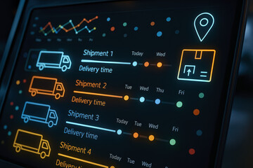Shipment delivery time timeline and data dashboard display dynamic information for efficient transport monitoring