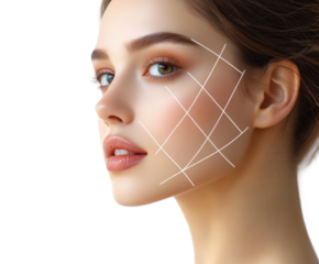 Beauty treatment procedure portrait clean side view isolated on transparent background, png