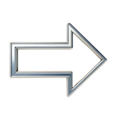A shiny chrome arrow pointing to the right, isolated on a transparent background