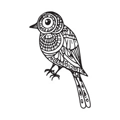 Intricate Black and White Bird with Detailed Mandala Design