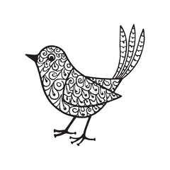 Ornate Bird Illustration in Black and White