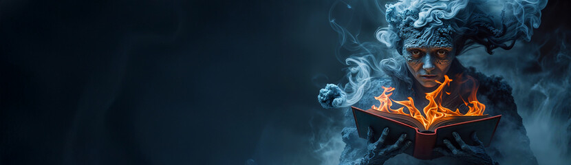 Elemental Sorcerer with Flaming Book Banner