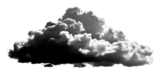 Dramatic cloud formation nature black and white overcast sky isolated on transparent background, png
