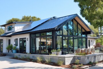 bungalow with matte black solar panels