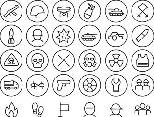 Military symbols weapon equipment and danger icons vector