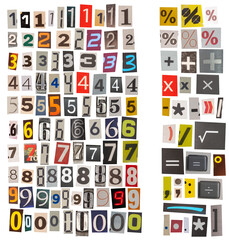 Naklejka na ściany i meble Cutout numbers and symbols from magazines and newspapers.
