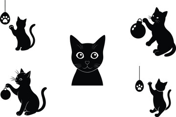 Cat Playing vector illustration black silhouette here white color is the transparent, background color