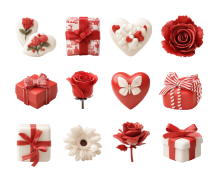 Valentine's day gifts display product romantic isolated on transparent background, png
