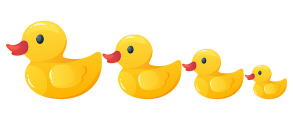 Vector cartoon image of rubber ducks for bath. Concept of entertainment for children and not only. Element for your design