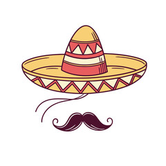 Mexican hat sombrero and mustache icon. Adobe Illustrator Artwork