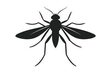 Silhouette of a mosquito with wings spread on a white background
