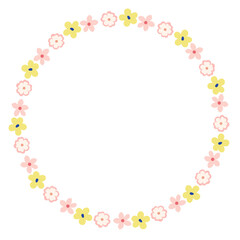 Pastel Flower Circle Frame - Colorful Floral Border Vector PNG. Design Decorative Elements.