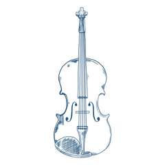Toile de Jouy inspired wedding violin illustration. Wedding hand dawn ceremony icon. Elegant line art minimalist venue sketch. Elements for wedding, monogram, invitation, greeting, birthday card. © anya
