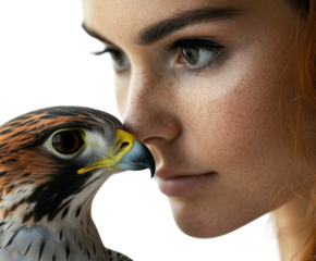 Falconry training session portrait connection isolated on transparent background, png