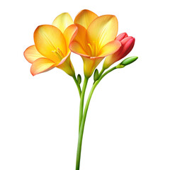 Yellow orange freesia flowers with red bud image