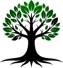 Decorative Black Tree with Roots and Leaves Isolated