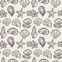 Whimsical hand drawn summer seamless pattern in trendy hand drawn style. Perfect background for quirky italian wedding holiday, poster cards, dinner and bar menu, fabric, wrapping paper