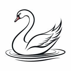 Black swan vector illustration featuring a graceful bird silhouette on water, a symbol of love and nature's beauty