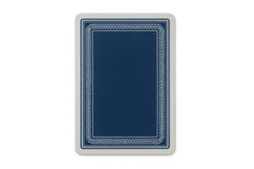 Playing card back featuring textured blue design with white decorative border, resting against transparent backdrop